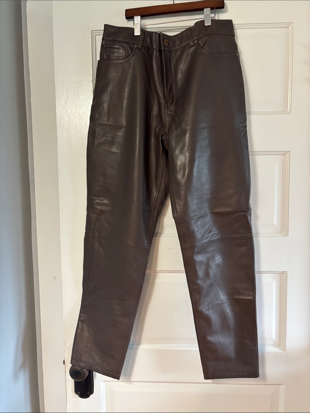 Sundance Brown Leather Slim Straight Jeans for Women